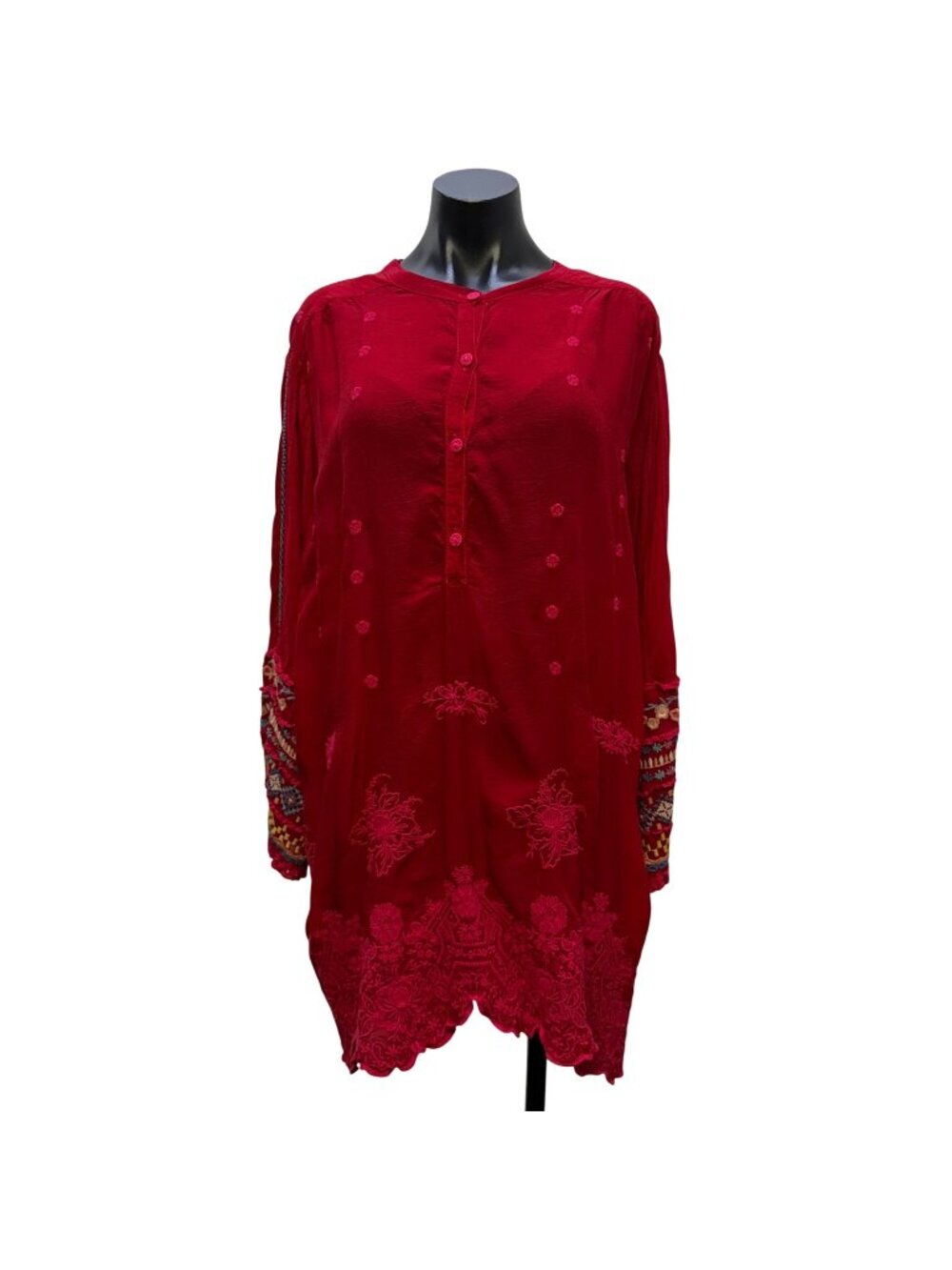 Johnny Was Embroidered Red Tunic Blouse 1X